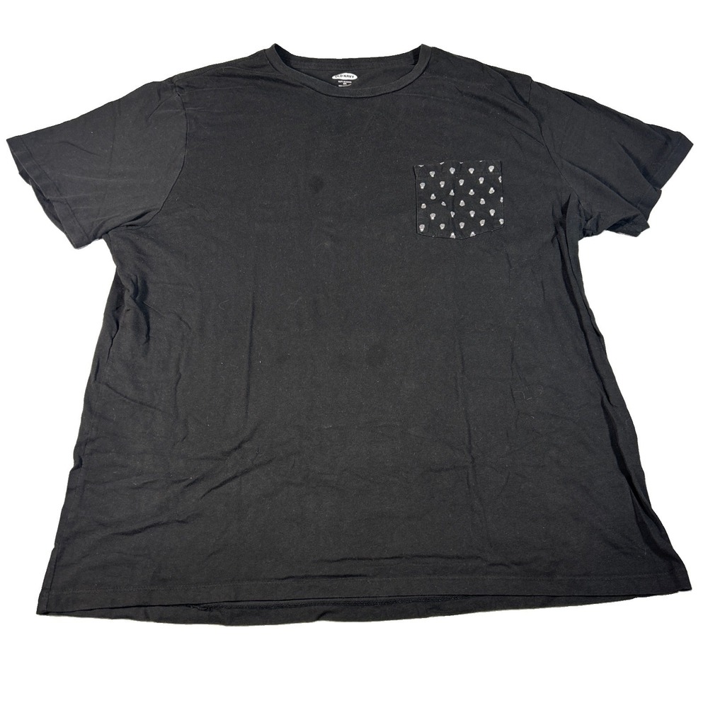 Old Navy Soft Washed Black Pocket T Shirt Mens XXL Pineapple Print Pocket